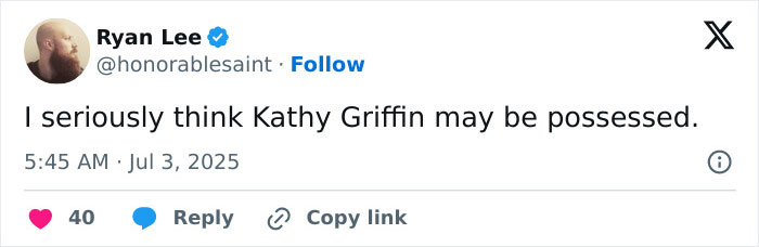 Screenshot of a tweet reacting to Kathy Griffin's natural transformation, inspiring a hilarious meme frenzy online.