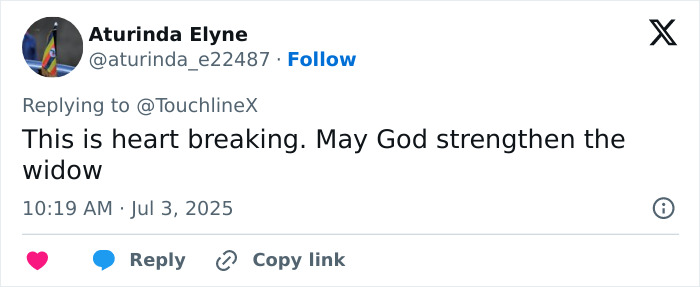 User's tweet expressing heartbreak and prayers for strength after Diogo Jota's final post highlights life's fragility and loss.