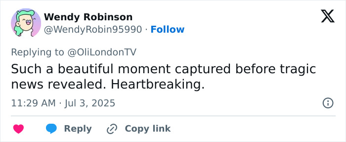 User tweet expressing heartbreak over Diogo Jota's final post as a reminder of life's fragility before tragic news.