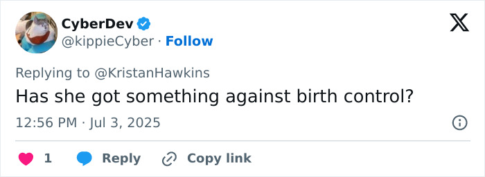 Screenshot of a tweet questioning birth control, related to Lily Allen's sickening confession about her abortions stirring debate.