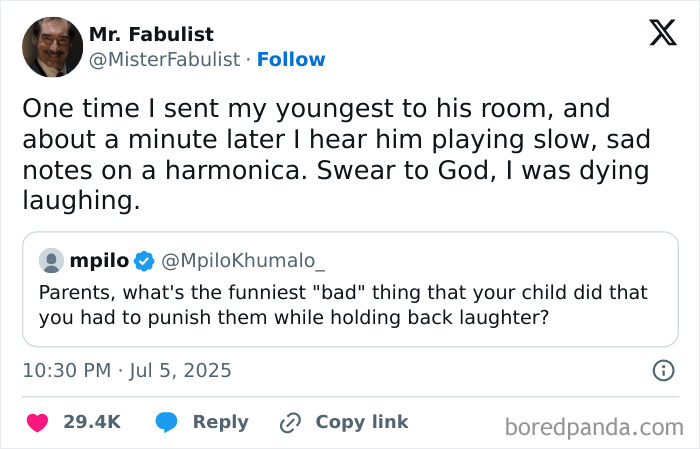 Screenshot of a hilarious tweet from July with a funny parenting story that slaps harder than a mosquito bite.