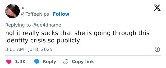 Social media user expressing concern over JoJo Siwa&rsquo;s trad wife transformation amidst straight pop genre controversy.