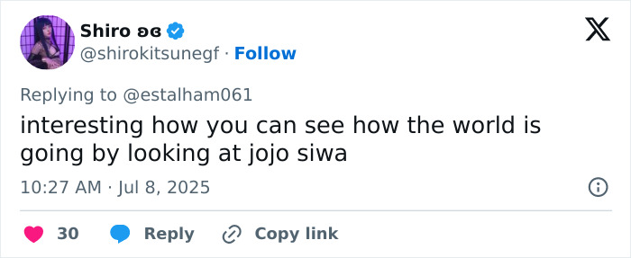 Screenshot of a tweet commenting on JoJo Siwa's trad wife transformation and its impact on straight pop discussion.