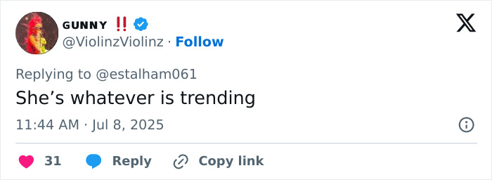 Screenshot of a tweet responding to JoJo Siwa&rsquo;s trad wife transformation debate in the straight pop music genre.