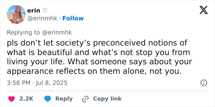 Tweet text from plus-size model clapping back at fatphobic critics, promoting self-love and challenging beauty standards.