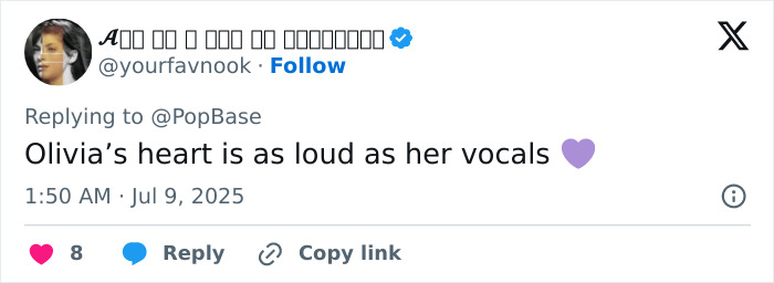 Screenshot of a tweet praising Olivia Rodrigo’s caring gesture for her crew, sparking mixed reactions online. Screenshot of a tweet praising Olivia Rodrigo’s caring gesture for her crew, sparking mixed reactions online.