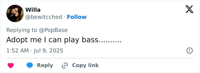 Screenshot of a Twitter reply expressing eagerness to play bass, related to Olivia Rodrigo's caring gesture for her crew. Screenshot of a Twitter reply expressing eagerness to play bass, related to Olivia Rodrigo's caring gesture for her crew.