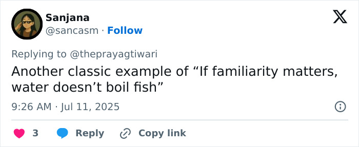 Tweet by Sanjana referencing a phrase, linked to outrage over male ego and tennis pro fatally shot by dad. Tweet by Sanjana referencing a phrase, linked to outrage over male ego and tennis pro fatally shot by dad.