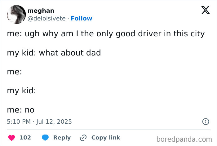 Tweet from a mom humorously sharing a parenting moment, highlighting funny tweets from moms and dads amidst chaos.