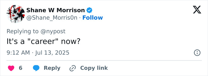 Tweet by Shane W Morrison questioning the legitimacy of an OnlyFans star&rsquo;s x-rated career and parental funding.