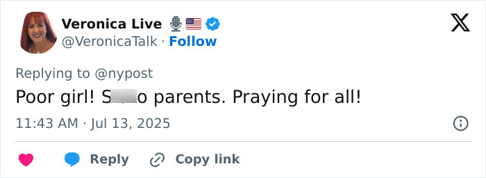 Twitter post by OnlyFans star Veronica Live responding to parents helping fund her x-rated career, expressing sympathy.