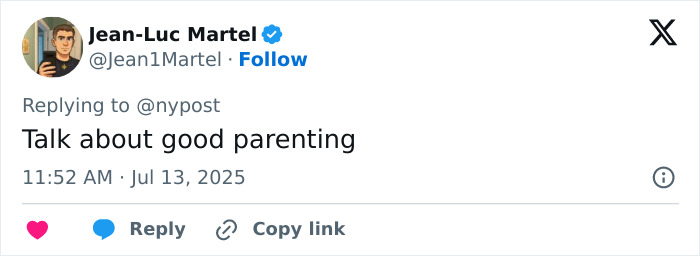 Tweet from Jean-Luc Martel commenting on parenting with mention of OnlyFans star whose parents helped fund her career.