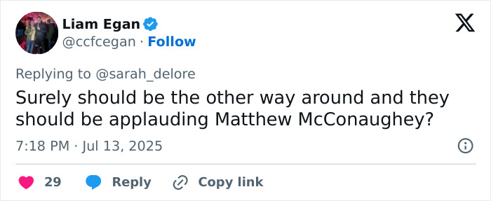 Tweet praising Matthew McConaughey hailed as gentleman for his gesture to British royalty at Wimbledon final.