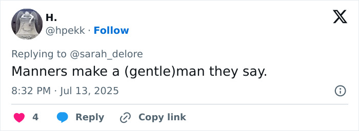 Tweet text showing a user commenting on manners with a gentle man pun, related to Matthew McConaughey and Wimbledon.