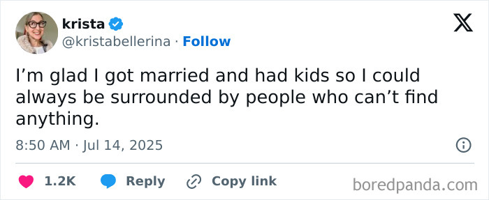 Tweet from a mom sharing a funny parenting moment about marriage and kids amid daily chaos on social media.