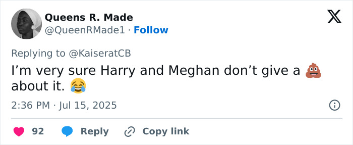 Screenshot of a Twitter reply mentioning Meghan with emojis, related to Kate Middleton’s ex-assistant subtle jab before stepping down. - 13