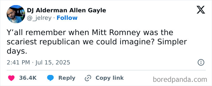 Screenshot of a hilarious July tweet humorously reflecting on political figures, showcasing funny tweets that slap harder than a mosquito bite.