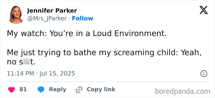 Tweet from a mom humorously sharing a chaotic parent moment, reflecting funny parents balancing life and humor.