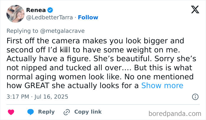 Social media post defending Jennifer Love Hewitt against body shaming after I Know What You Did Last Summer premiere.