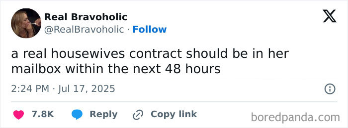 Screenshot of a tweet suggesting a real housewives contract amid the wife of CEO cheating scandal at Coldplay concert.