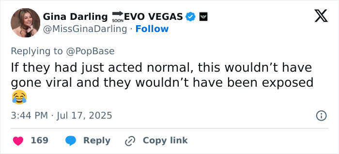 Tweet by Coldplay fan commenting on viral moment exposing cheating CEO caught on kiss cam at concert.