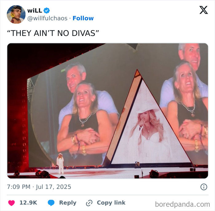 Chris Martin on stage revealing CEO's affair at Coldplay concert, sparking hilarious memes and jokes.