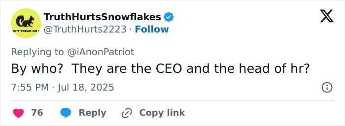 Tweet from TruthHurtsSnowflakes questioning the CEO and head of HR, related to the Astronomer CEO Andy Byron incident.