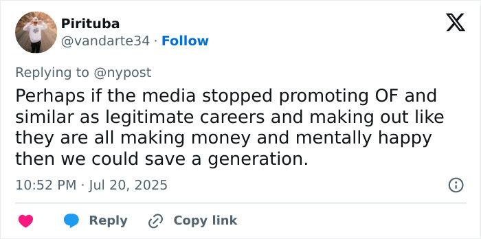 Tweet discussing the adult industry and substance-related passing, highlighting the mental health emergency it represents.
