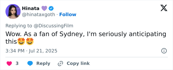 User comment on social media expressing excitement about Sydney Sweeney's dramatic body transformation for a legendary boxer role. User comment on social media expressing excitement about Sydney Sweeney's dramatic body transformation for a legendary boxer role.