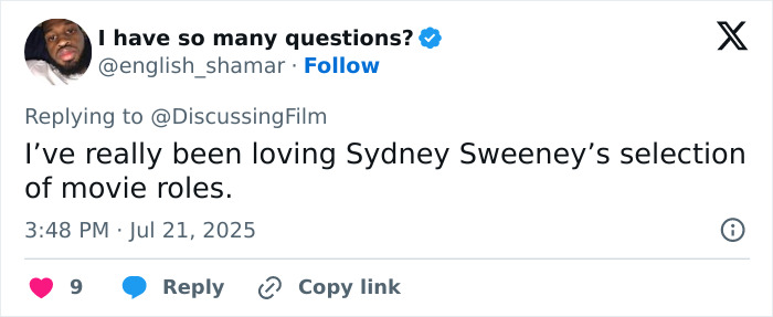 Tweet praising Sydney Sweeney’s dramatic body transformation for legendary boxer role, posted by a social media user. Tweet praising Sydney Sweeney’s dramatic body transformation for legendary boxer role, posted by a social media user.
