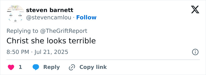 Tweet screenshot showing a comment criticizing Katie Price's painful bum filler side effect after trying to fix her deflated balloon appearance. - 14