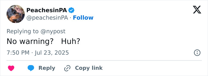 Tweet from PeachesinPA questioning a lack of warning related to a surf instructor struck by a train incident.