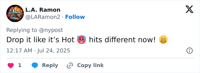 Tweet from L.A. Ramon reacting to a post about butt surgery implants falling out at the gym with emojis and enthusiasm. - 13