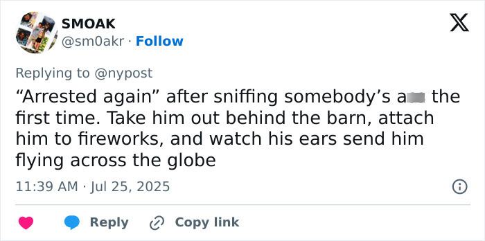 Tweet screenshot discussing viral serial pervert arrested again for sniffing woman’s behind in public with user reactions. Tweet screenshot discussing viral serial pervert arrested again for sniffing woman’s behind in public with user reactions.