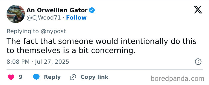 Screenshot of a tweet expressing concern about a woman with the world&rsquo;s biggest lips undergoing extreme lip surgeries.