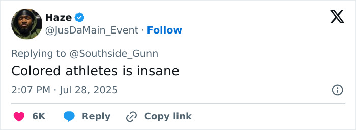 Twitter post by user Haze replying to Southside_Gunn with a controversial statement that drew significant attention.