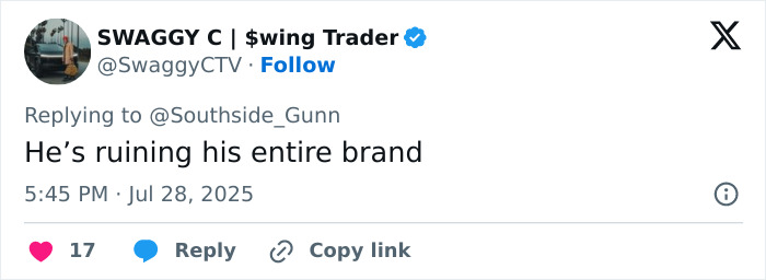 Screenshot of a tweet criticizing Joey Swoll following backlash over Hulk Hogan memorial and groveling apology.