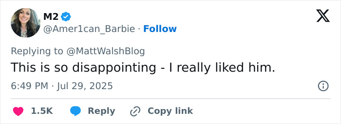 User M2 replies to a tweet, expressing disappointment and mentioning liking Joey Swoll amid backlash over Hulk Hogan memorial video.