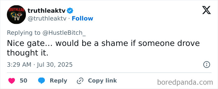 Screenshot of a tweet by truthleaktv commenting on Oprah refusing to open her private road during an oncoming tsunami. - 8