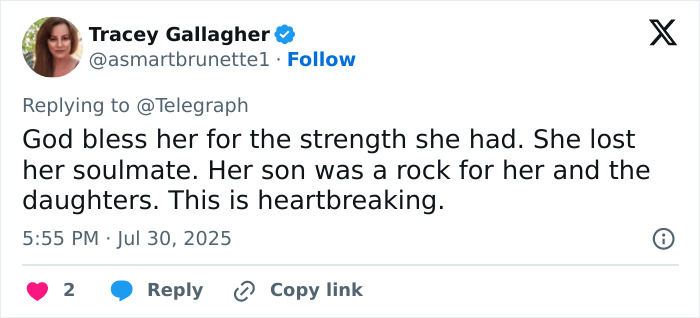 Tweet expressing heartbreak over Sharon Osbourne joining kids in emotional farewell at Ozzy's funeral. Tweet expressing heartbreak over Sharon Osbourne joining kids in emotional farewell at Ozzy's funeral.
