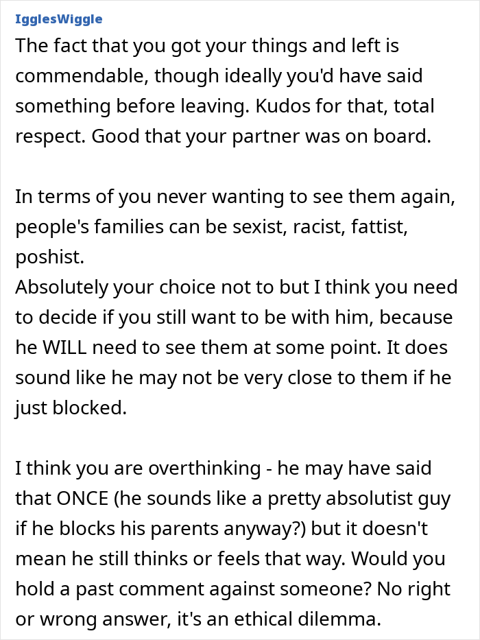 Woman shocked overhearing boyfriend&rsquo;s parents talking about her, feeling upset and unsure about seeing them again.