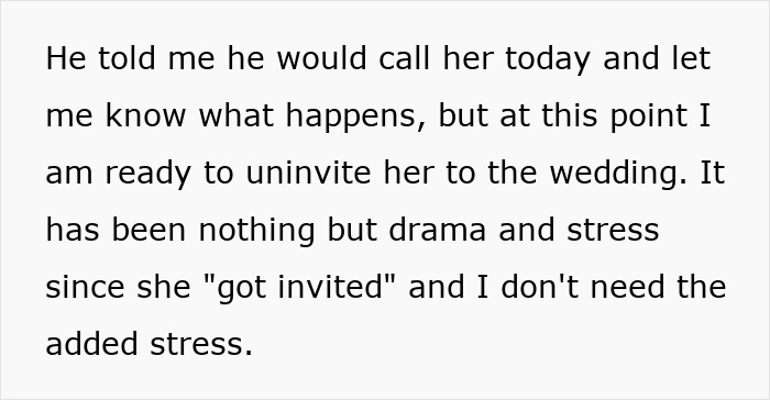 Text about fiancé’s female friend demanding speech, matching dress, best man role causing drama and bride ready to cut ties. - 9