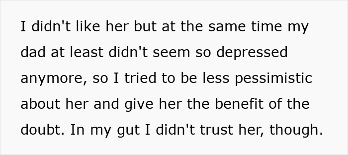 Text discussing doubt and distrust toward a woman suspected of being a gold digger by the stepson. - 10