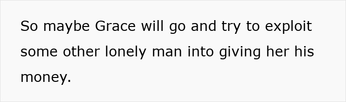 Text on a white background reads about a woman thinking she got away as a gold digger before facing a harsh lesson from her stepson. - 54
