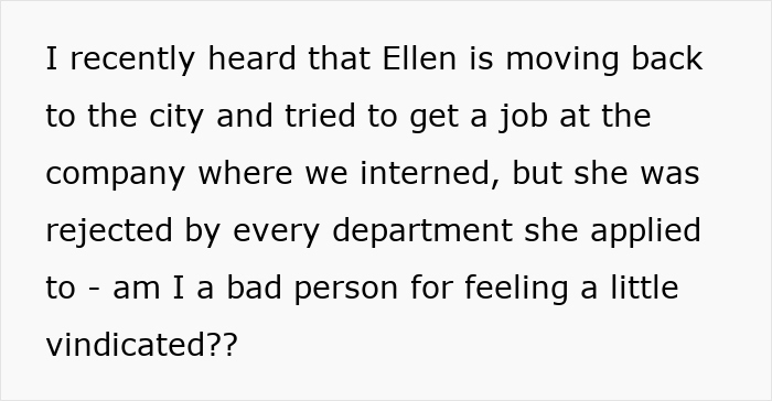 Text about feeling vindicated after a best friend tries and fails to get a job, hinting at best friend sabotage relationship bf.