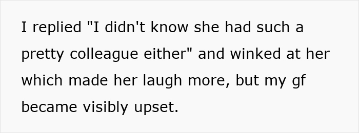 Text conversation showing a man flirty responding to a colleague, causing his girlfriend to become visibly upset.