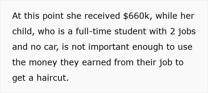 Text showing a mom embezzling her daughter&rsquo;s inheritance and gaslighting her after being exposed.