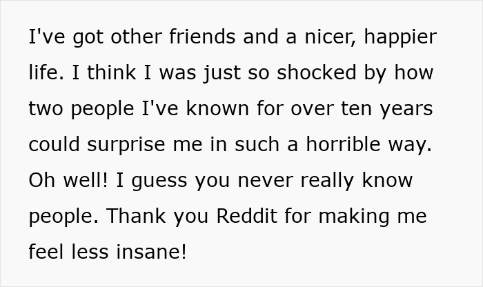 Text excerpt from a woman revisiting a past breakup after learning her friend was the other woman, reflecting on trust and surprise. - 15