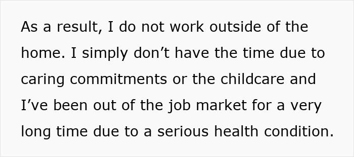 Alt text: Text explaining inability to work outside home due to childcare, health condition, and financial constraints on passports. - 3