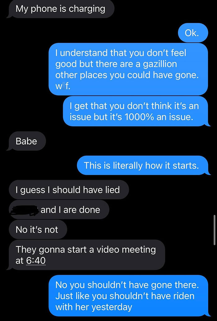 Text message conversation about phone charging and relationship concerns between boyfriend and ex-girlfriend in house bathroom setting.